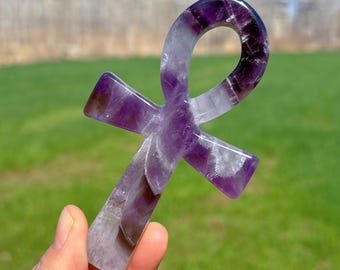 4,1" naturlig kvartskristall Ankh, drömametist Ankh, Ankh-nyckeln till livet, Exorcisten, mineralprov, Reiki-healing, kristallgåva, heminredning