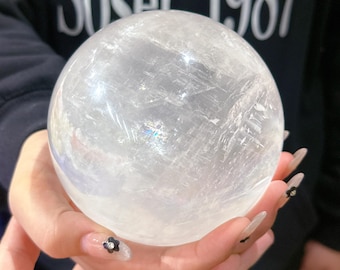 Esfera de espato de Islandia con flores transparentes naturales de alta calidad, esfera de cristal, muestras minerales, bola de cristal, bola de colección, bola de astrología