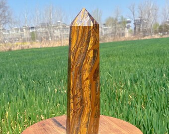 7.2LB Natural Tiger's Eye Jasper Tower Point Wand,Large Tiger's Eye Obelisk,Crystal Tower,Crystal Energy,Reiki Healing,Mineral Sample,Gifts