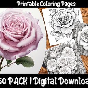Puede incluir: Un conjunto de 50 páginas para colorear imprimibles con dibujos detallados de rosas. Las páginas son perfectas para adultos y niños que disfrutan coloreando.