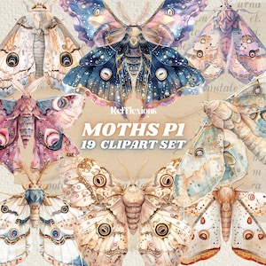 Moths Clipart Bundle, ćmy, ilustracje vintage, elementy boho do druku, zestaw naklejek do scrapbookingu, scrapbooking, natychmiastowe pobieranie, PNG
