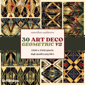 Motivi geometrici senza soluzione di continuità Art Déco, carta glamour vintage, kit per scrapbooking anni '20, clipart ispirate a Gatsby, sfondo retrò con download immediato