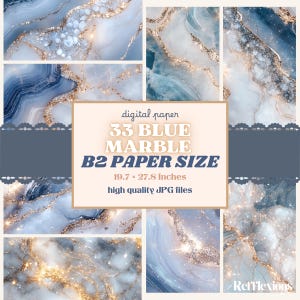 Carta digitale marmo blu, motivo marmo glitterato, sfondo blu con inchiostro alcolico, sfondo oro e blu, carta per scrapbooking junk journal