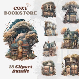 Watercolor cozy bookstore clipart bundle, bookshelf clipart, bookworm clipart, book clipart, cozy reading, relaxation, png, instant download