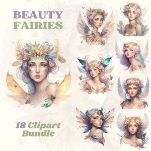 Watercolor magical fairy clipart bundle, beauty fairy, fairytale clipart, fantasy clipart, mystical, magical, fairyland, cute fairy, png
