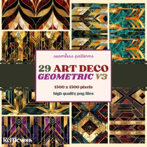 Motivi geometrici senza soluzione di continuità Art Déco, carta glamour vintage, kit per scrapbooking anni '20, clipart ispirate a Gatsby, sfondo retrò con download immediato