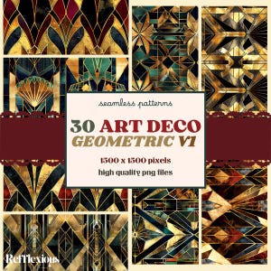 Motivi geometrici senza soluzione di continuità Art Déco, carta glamour vintage, kit per scrapbooking anni '20, clipart ispirate a Gatsby, sfondo retrò con download immediato
