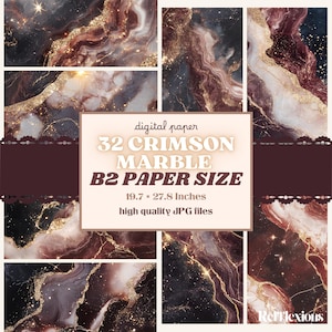 Crimson marble digital paper, glitter marble pattern, red, alcoholic ink background, gold and red background, scrapbook junk journal paper