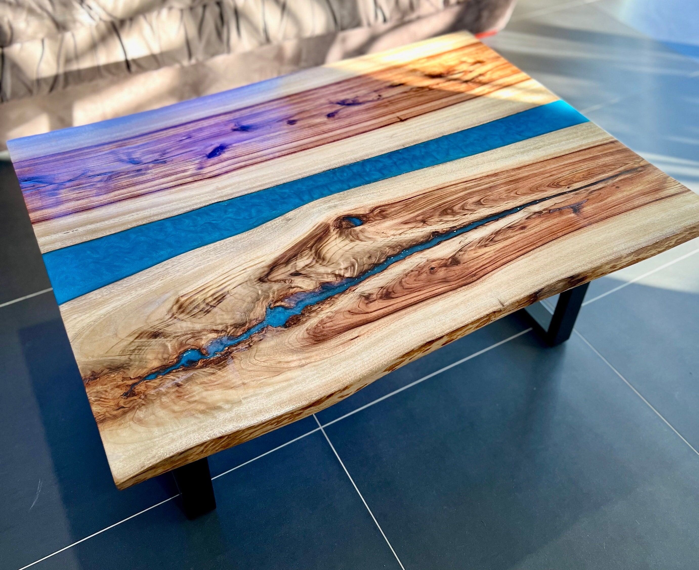 Black Resin Table, Epoxy Dining Table, Epoxy Resin Table, Custom 56” x 36”  Walnut Table, Black Epoxy River Dining Table for Troy