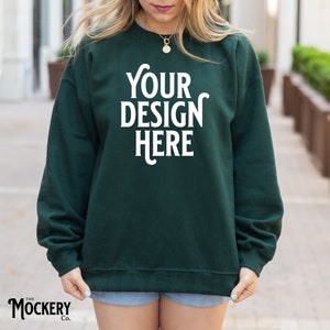 Forest Green Gildan 18000 Mockup | Gildan Dark Green Sweatshirt Mock | Gildan Oversized Mockup | Sweatshirt Model Mockup |18000 Forest Green