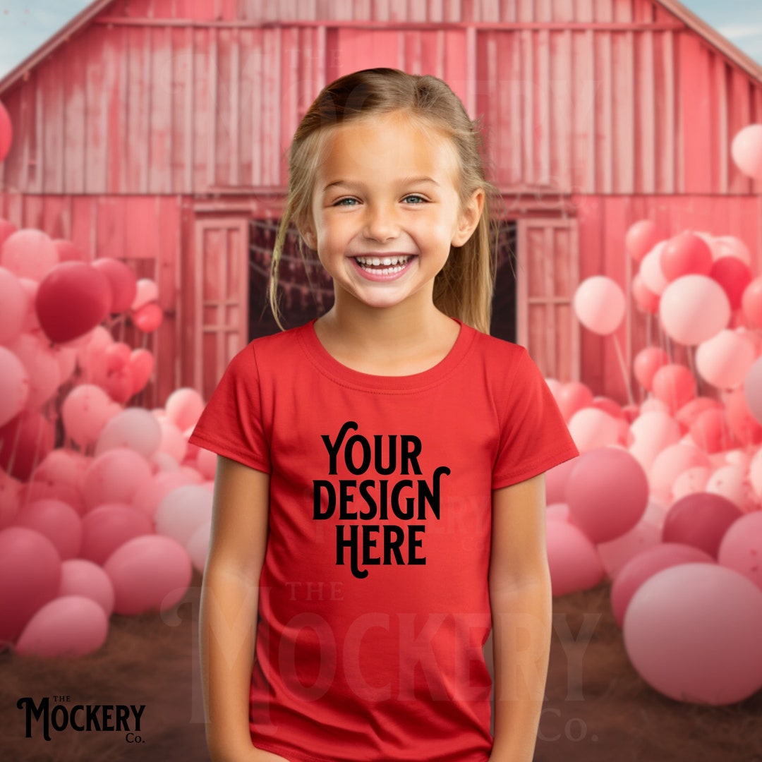 Red Tshirt Valentines Day Mockup Youth Bella and Canvas 3001Y