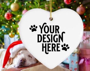 Hunde Ornament Mockup | Herzförmiges Keramik Ornament | Mockup für personalisierte Hundehalter Ornament | Haustier Verlust Ornament Mockup | Hundeliebhaber Geschenk