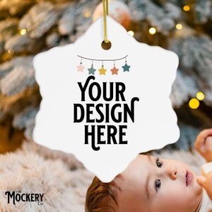Baby&#39;s First Christmas ornament mockup | Ceramic Snowflake ornament mockup | Snow flake shaped ornament mockup | Digital file blank ornament