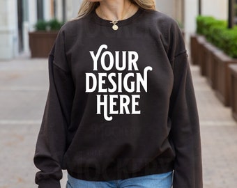 Chocolate Brown Gildan 18000 Mockup | Gildan Brown Sweatshirt Mock | Gildan Oversized Mockup | Sweatshirt Model Mockup | 18000 Chocolate