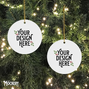 Two Ornaments Mockup | 2 Circle Ornaments Mockup | Blank White Printify Circle Shaped Ornament Mockup | Digital File Christmas Tree Ornament