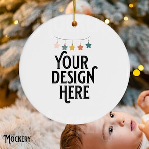 Baby&#39;s First Christmas ornament mockup | Ceramic Circle ornament mockup | Circle shaped ornament mockup | Digital file blank circle ornament