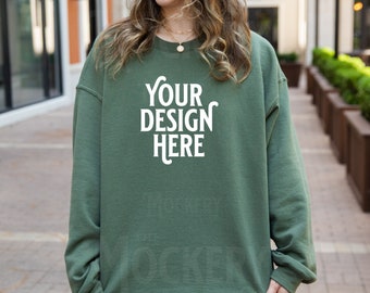 Military Green Gildan 18000 Mockup | Gildan Green Sweatshirt Mock | Gildan Oversized Mockup | Sweatshirt Model Mockup | 18000 Military Green