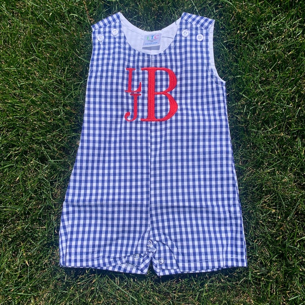 Anchors Smocked Blue Red and White Stripe Seersucker Boys Jon Jon