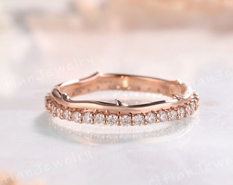 Unique Moissanite Wedding Band Rose Gold Full Eternity Wedding Ring Twig Ring Moissanite Custom Promise Ring Anniversary Rings For Women