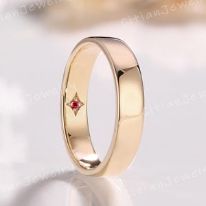 Minimalist Star Ring Ruby Wedding Band Solid Gold Star Ring Men's Ring Birthstone Ring Stacking Ring Promise Ring Anniversary Rings for Men
