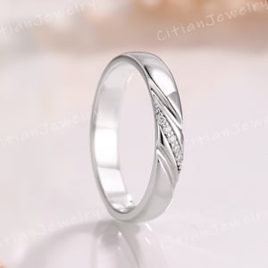 Minimalist Round Cut Moissanite Wedding Ring White Gold Handmade Ring Anniversary Ring Straight Wedding Band Custom Promise Rings For Men