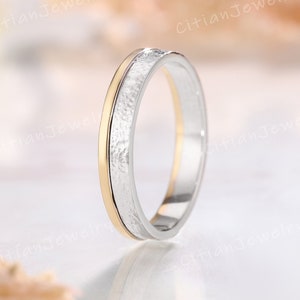 Minimalist Hammered Two Tone Wedding Band Yellow Gold White Gold Handmade Ring Wedding Ring Custom Promise Ring Anniversary Gift For Couple