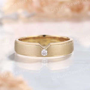 Minimalist Moissanite Mens Wedding Band Yellow Gold Handmade Ring Wedding Ring Promise Ring Anniversary Rings Personalized Jewelry For Men