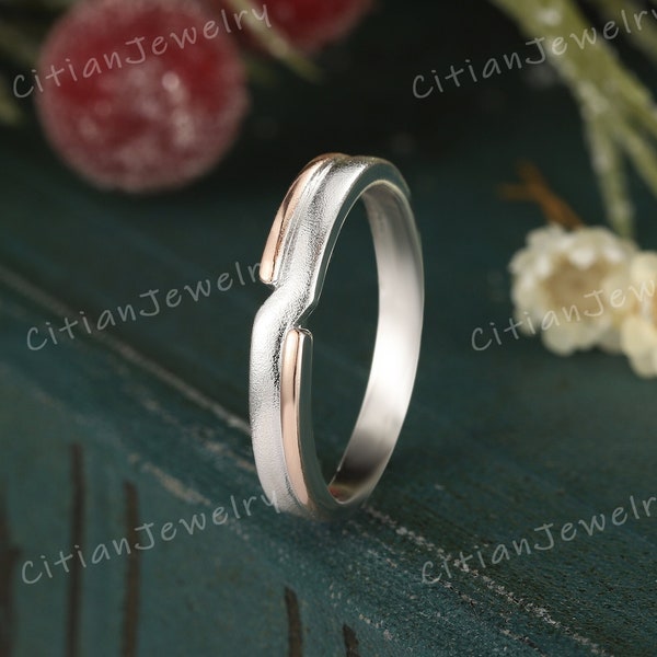 Minimalist Two Tone Mens Wedding Band White Gold Rose Gold Wedding Ring Handmade Ring Anniversary Ring Custom Promise Rings For Men