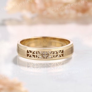 Unique Mens Wedding Band Yellow Gold Straight Matching Ring Minimalist Ring Wedding Ring Custom Promise Ring Anniversary Rings for Men