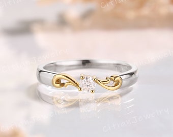 Unique Two Tone Moissanite Engagement Ring Yellow Gold White Gold Vine Ring Wedding Ring Anniversary Ring Custom Promise Rings for Women