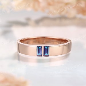 Minimalist Baguette Cut Alexandrite Wedding Band Rose Gold Handmade Ring Alexandrite Wedding Ring Anniversary Ring Promise Rings for Men