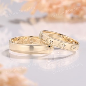 Star Moon Moissanite Couple Ring Solid Gold Star Moon Ring Wedding Band Set Moissanite Handmade Ring Anniversary Ring for Couple