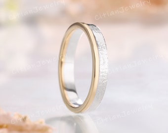 Minimalist Hammered Two Tone Wedding Band Yellow Gold White Gold Handmade Ring Wedding Ring Custom Promise Ring Anniversary Gift For Couple