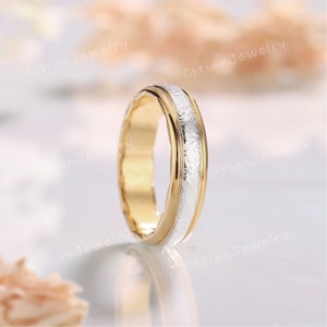 Unique Two Tone Hammered Wedding Band Yellow Gold and White Gold Matching Ring Wedding Ring Anniversary Ring Custom Promise Rings for Men