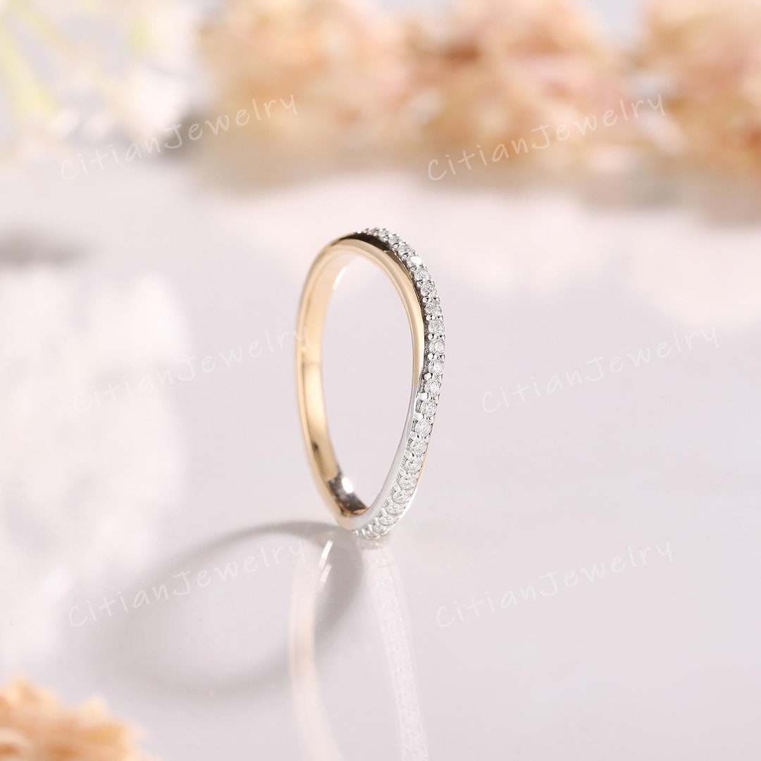Eternity Ring Moissanite Wedding Band Yellow Gold Wave Ring Two Tone ...