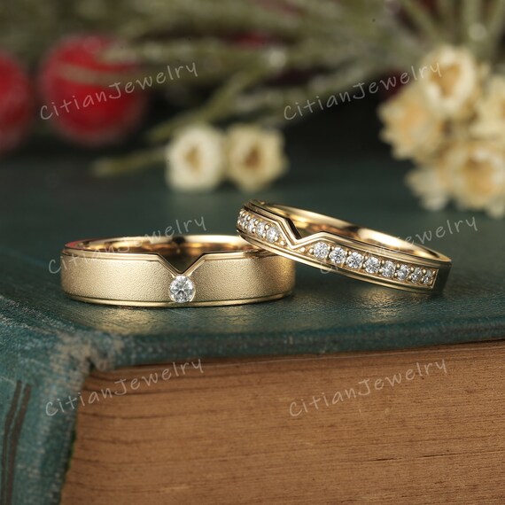 2pcs Moissanite Couple Rings Set Yellow Gold Wedding Band Set Moissanite Couple Ring Custom Promise Ring Anniversary Rings for Couple Etsy