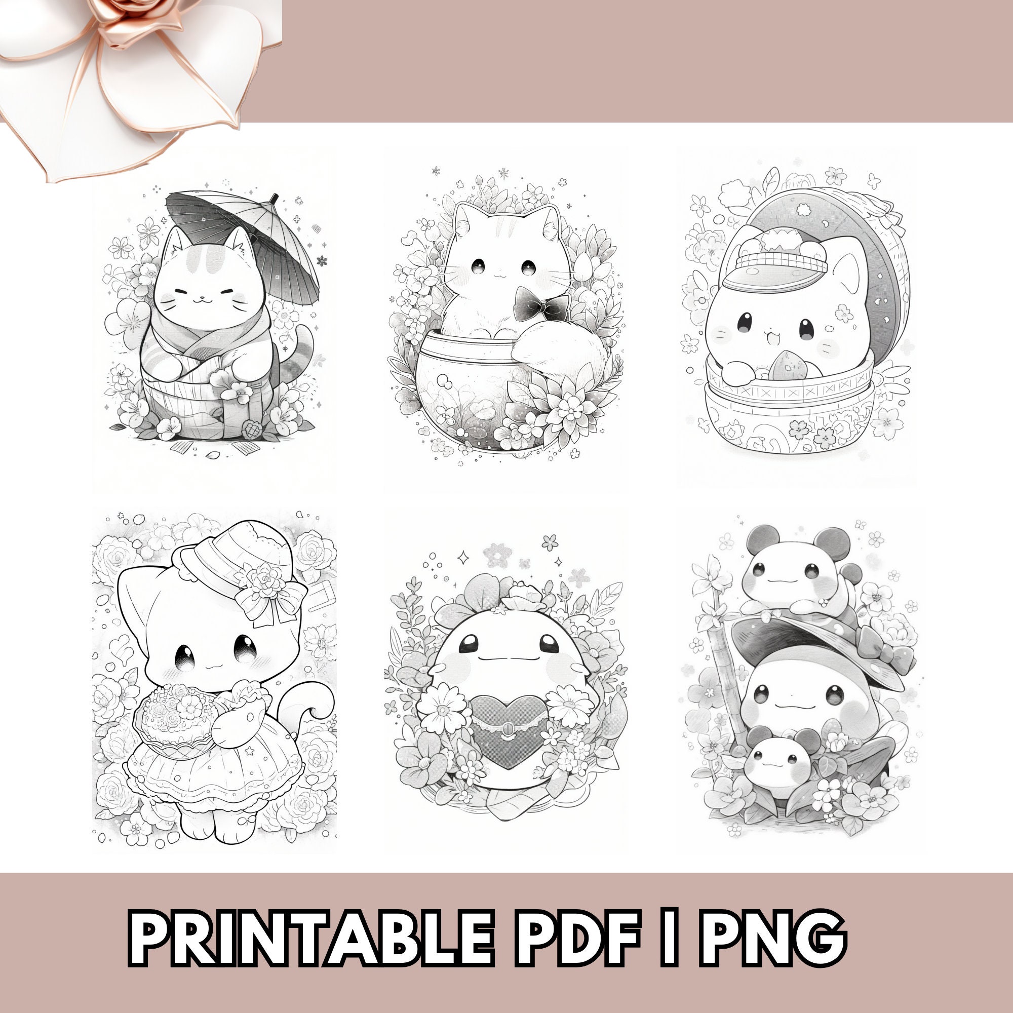 Cute Kawaii Coloring Pages Realistic Grayscale Colouring Book - Etsy