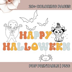 Más de 20 páginas para colorear de Halloween con letras retro atrevidas y sencillas para adultos y adolescentes. Hojas para colorear imprimibles en formato PDF y PNG para Procreate Digital
