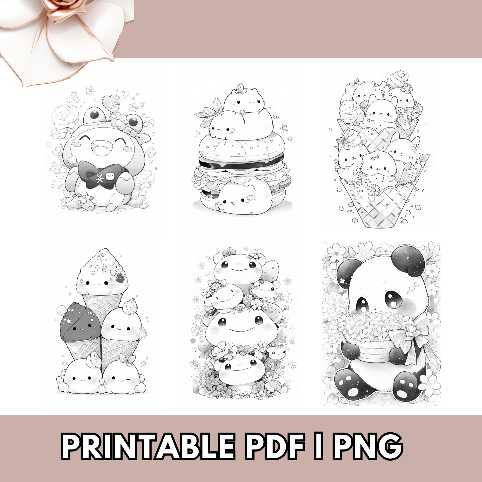 Cute Kawaii Coloring Pages Realistic Grayscale Colouring Book Poster ...