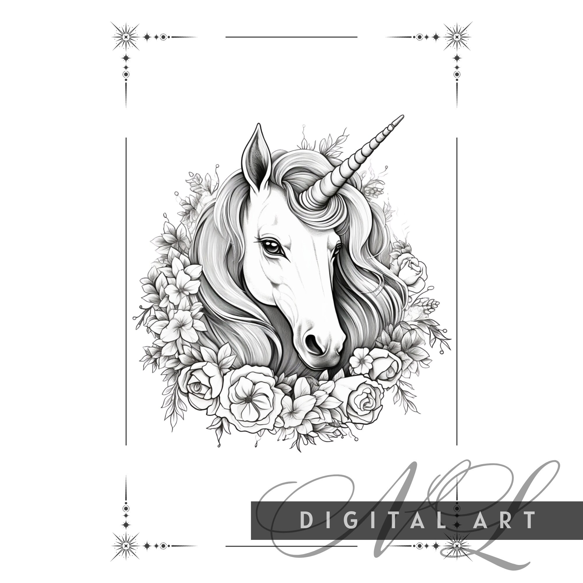 Grayscale Coloring Pages Majestic Unicorns Printable Art - Etsy