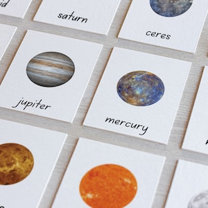 Planeten Montessori Nomenklatur 3-Teilige Klassifikationskarten Sonnensystem Vokabel Homeschool Lernwerkzeug Astrologie Flash