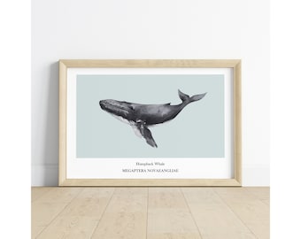 Buckelwal Print Maritime Kinderzimmer Dekor Küsten Haus Ozean inspiriert Wand Kunst Marine Leben ozeanische Marine Aquarell Poster Strand Haus