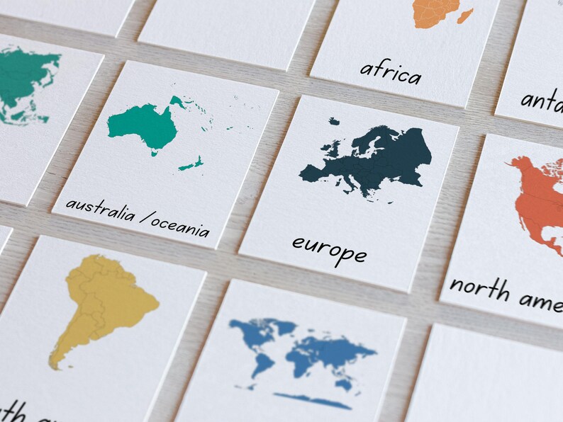 World Continents Montessori Nomenclature 3 Part Classification Flash ...