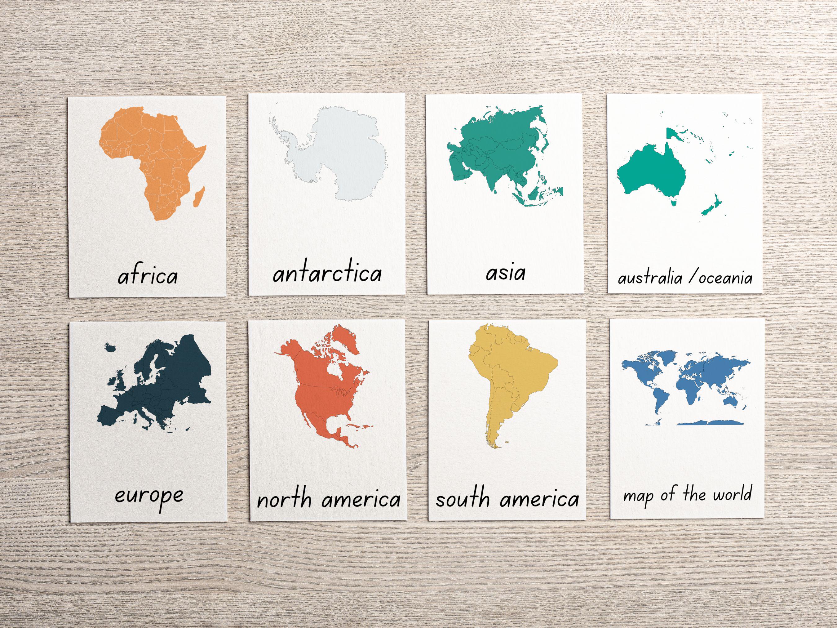 World Continents Montessori Nomenclature 3 Part Classification Flash ...