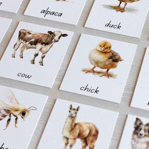 Nomenclatura Montessori de animales de granja, clasificación en 3 partes, tarjetas interactivas, juegos de emparejamiento para niños, aprendizaje en la primera infancia