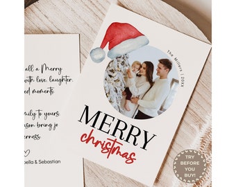 Personalized Christmas Card Template Customizable Family Xmas Photo DIY Holiday Card with Picture Instant Download Merry Christmas Greeting