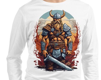 Discover the Power and Elegance of the Viking Past with Our High-Quality Vintage Norse Style Unisex Long-Sleeve T-Shirt, indomitable spirit