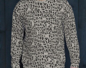 Celtic Sweatshirt, NORSE RUNES Patterns, sweater with Scandinavian Art, Current design of Viking runic letters