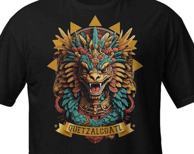 Featured listing image: Quetzalcoatl shirt, featuring the "Feathered Serpent," the Aztec God of Mesoamerican Culture