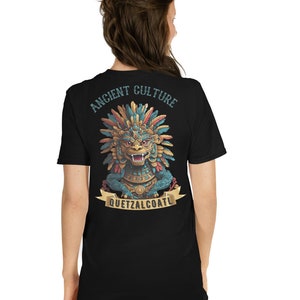 QUETZALCOATL T-shirt, the Feathered Serpent in back print, Mystical and spiritual design of the Mesoamerican culture